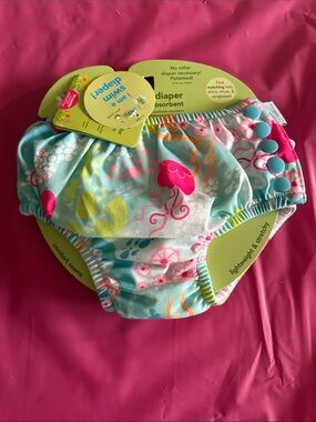 i play. Swim Diaper Cover in Aqua with Pink Jellyfish